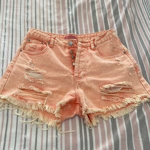 Signature8 size small faded orange high rise ripped shorts Jean material